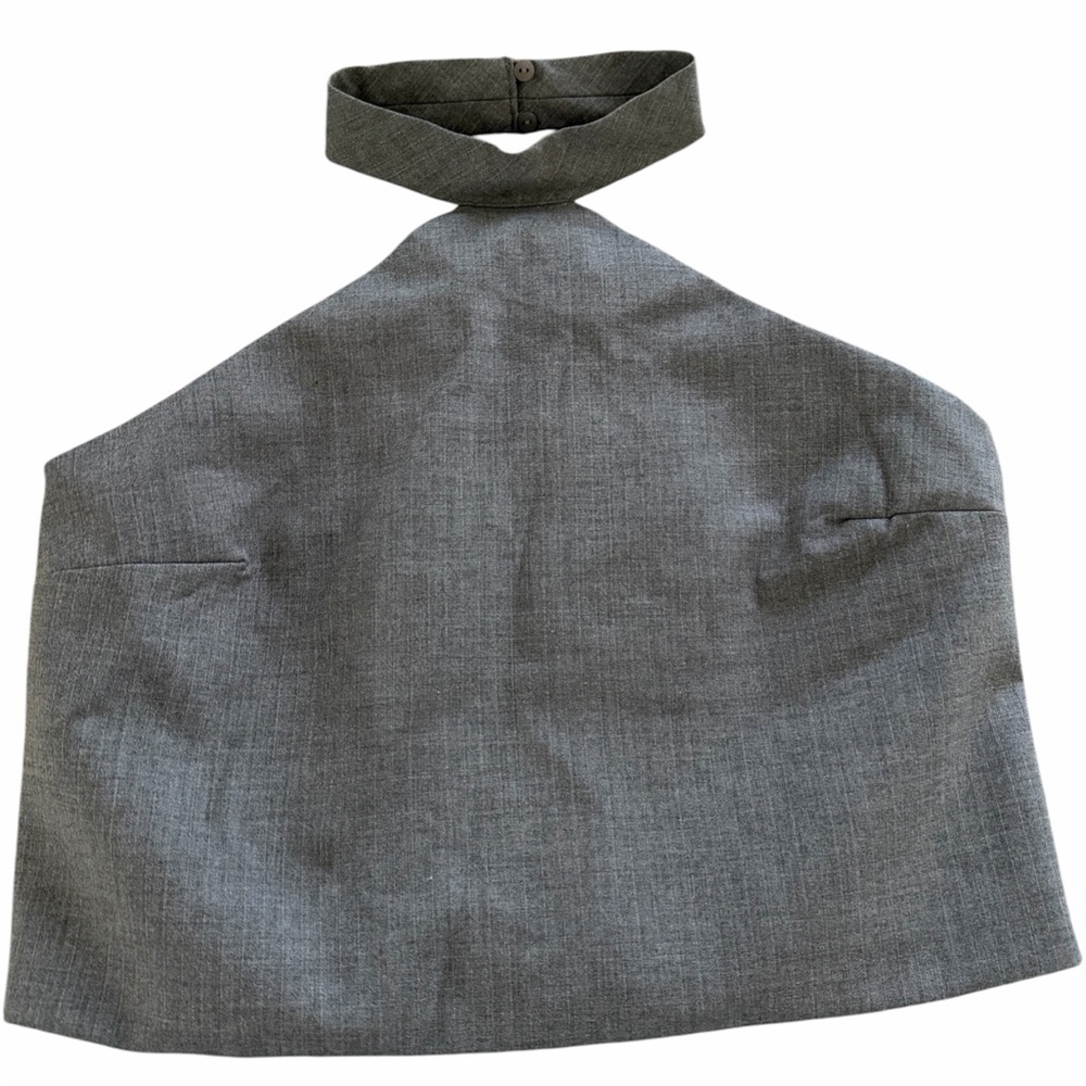 Zara Halter Neck Structured Top Gray Tailored Minimalist Chic S
